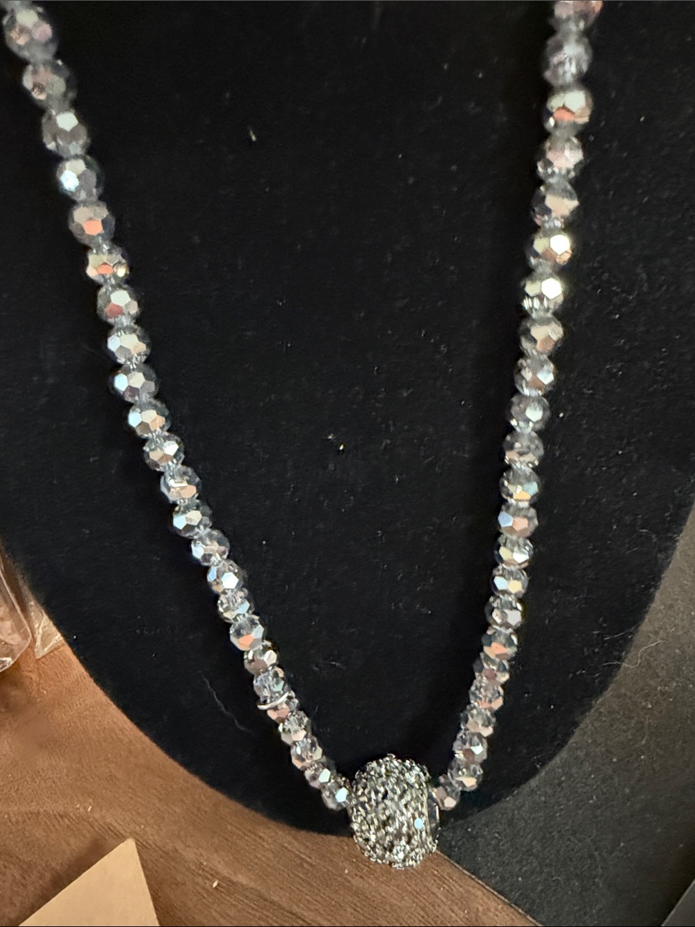 Chico's Silver Crystal Pave Bead Necklace